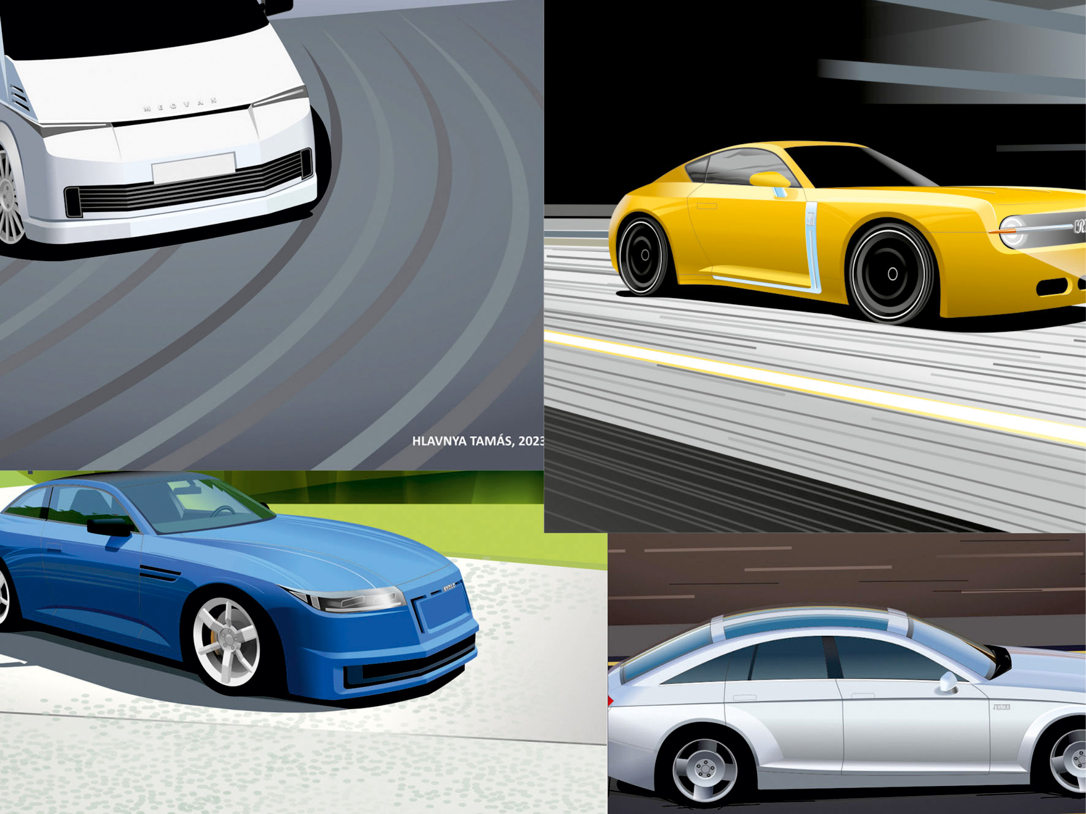 Rendered cars collage